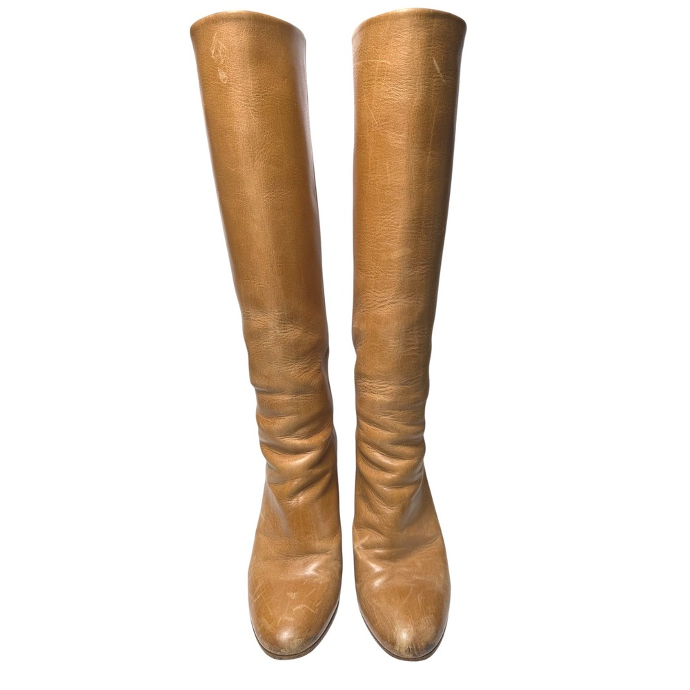 Maison Margiela Leather Knee‎ High Boots Tan brown Chunky Heel Size 36
